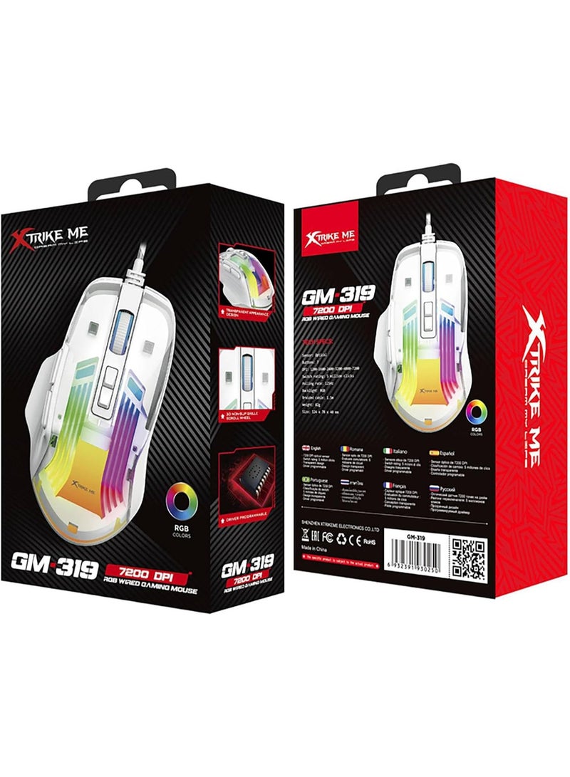 XTRIKE ME GM-319 Wired Gaming Mouse, White - Image 2