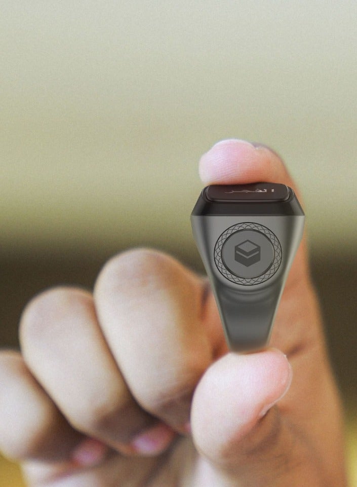 iQIBLA Smart Tasbih Zikr Ring OLED Display 0.42" Metal Smart Ring App Operated Tasbih Counter Prayer Reminder Technology 5 Prayer Time Reminders iQibla Smart Zikr Ring M02 Metal Smart Zikr Ring Long Battery Backup 20MM Graphite - Image 3