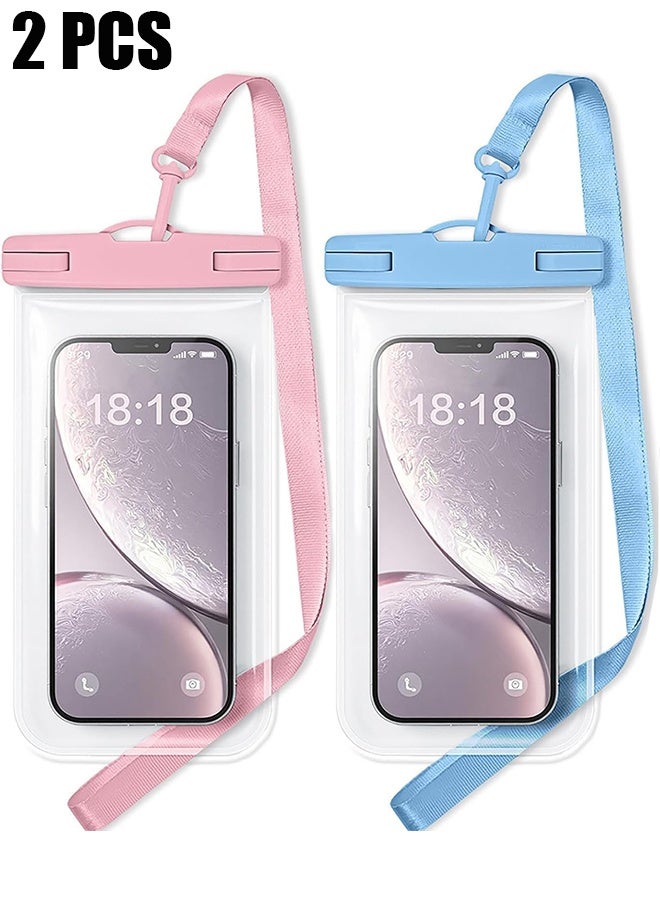 با لوف حقيبتان مضادتان للماء للهواتف متوافقتان مع iPhone 17 16 15 Pro Max و Galaxy S24 /S23 بحجم 7 بوصات، حقيبة هاتف مضادة للماء، IPX8، مستلزمات ضرورية للسفر والشاطئ، أساسية للشاطئ، باللونين الوردي والأزرق - Image 1