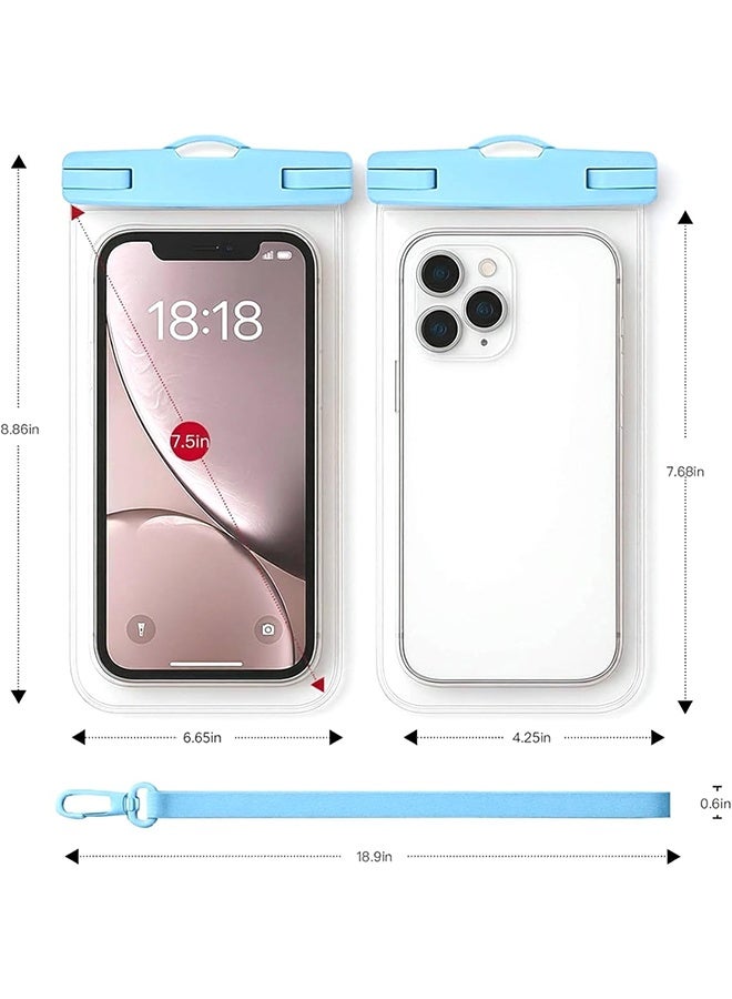 با لوف حقيبتان مضادتان للماء للهواتف متوافقتان مع iPhone 17 16 15 Pro Max و Galaxy S24 /S23 بحجم 7 بوصات، حقيبة هاتف مضادة للماء، IPX8، مستلزمات ضرورية للسفر والشاطئ، أساسية للشاطئ، باللونين الوردي والأزرق - Image 2