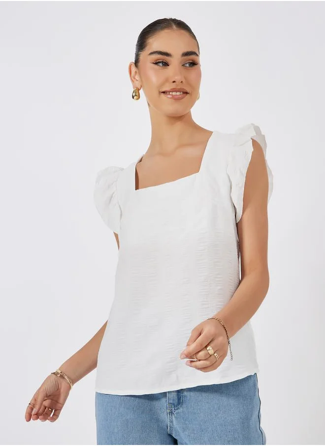 ستايلي Square Neck Woven Top with Flutter Sleeves