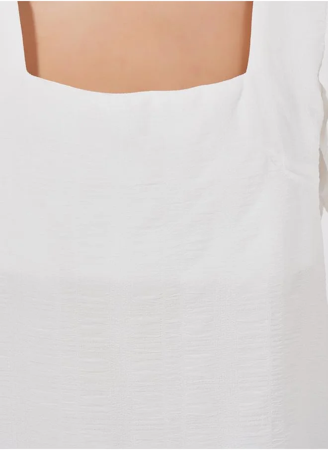 ستايلي Square Neck Woven Top with Flutter Sleeves
