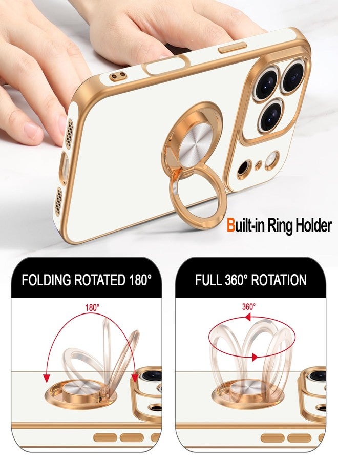 Hython for iPhone 17 Pro Max Case with Ring Stand, 360° Rotatable Ring Holder Magnetic Kickstand, Plating Rose Gold Edge Soft Cover Protective Phone Case for iPhone 17 Pro Max 6.9", White - Image 4
