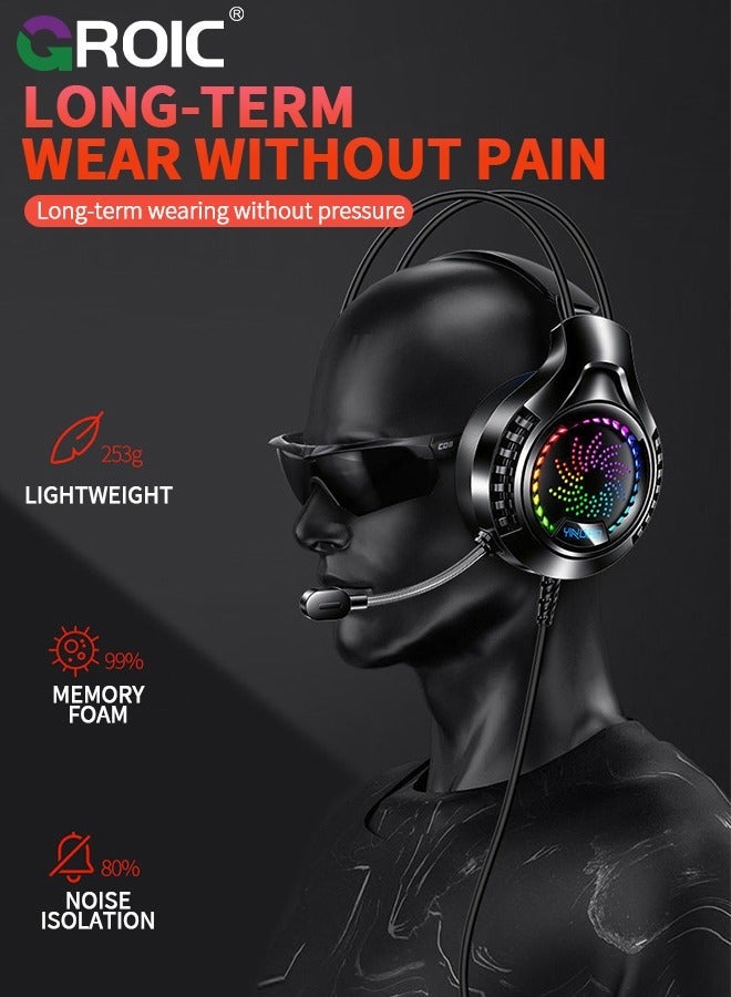 جرويك سماعة رأس للألعاب سلكية سوداء مع ميكروفون دوّار محمولة 20-20 كيه زاد بار للاستماع للموسيقى والألعاب مثبتة على الرأس بطاقة صوت - Image 4