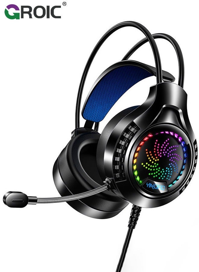 جرويك سماعة رأس للألعاب سلكية سوداء مع ميكروفون دوّار محمولة 20-20 كيه زاد بار للاستماع للموسيقى والألعاب مثبتة على الرأس بطاقة صوت - Image 1