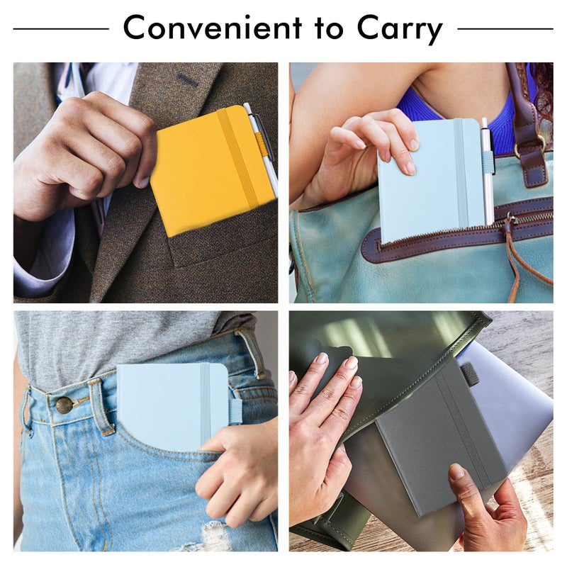 feela Pocket Notebook Journals, Mini Cute Small Hardcover College Ruled Notepad Office School Supplies, with 3 Black Pens, 3.5â€x 5.5â€, 3 Pack, A6, Solid Colors, Gray, Yellow, Light Blue - Image 5
