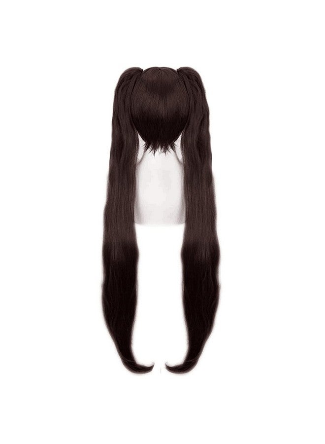 ANOGOL Anogol Wig Cap+Dark Brown Pigtails Wigs Brown Ponytail Wig Brown Two Pigtail Chocolate Wig with Bangs Long Straight Cosplay Wig Dark Brown Wigs for Movie Costume Wig for Halloween Party  - Image 5