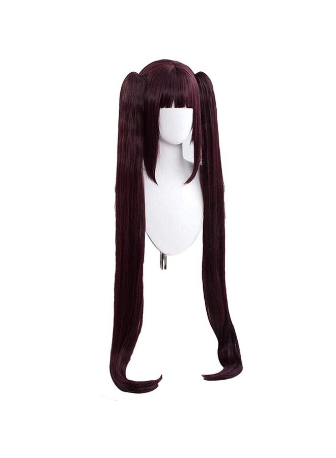 ANOGOL Anogol Wig Cap+Dark Brown Pigtails Wigs Brown Ponytail Wig Brown Two Pigtail Chocolate Wig with Bangs Long Straight Cosplay Wig Dark Brown Wigs for Movie Costume Wig for Halloween Party  - Image 3