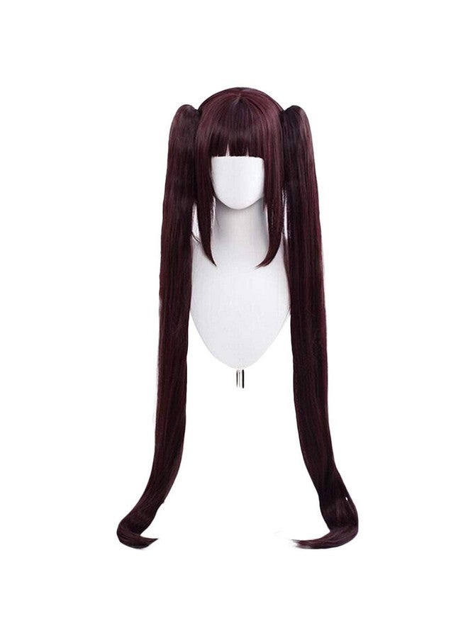 ANOGOL Anogol Wig Cap+Dark Brown Pigtails Wigs Brown Ponytail Wig Brown Two Pigtail Chocolate Wig with Bangs Long Straight Cosplay Wig Dark Brown Wigs for Movie Costume Wig for Halloween Party  - Image 2