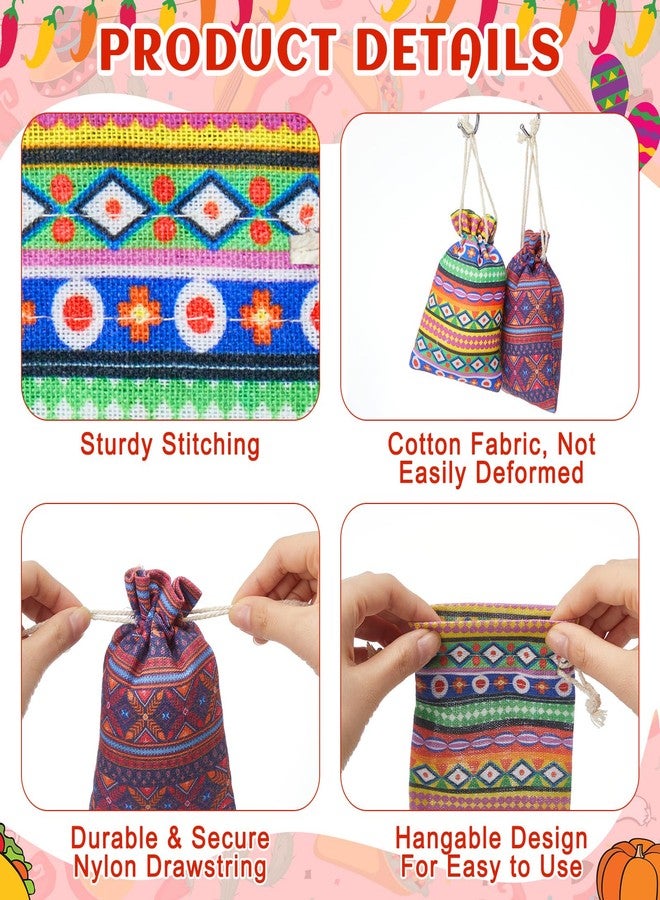 SilTriangle 50 Pcs 4 x 6 Inch Mexican Mini Cloth Drawstring Gift Bag Reusable Fiesta Cinco De Mayo Cotton Jewelry Pouches Goodie Candy Bags for Wedding Holiday Party Favor Gift - Image 3