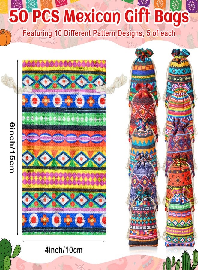 SilTriangle 50 Pcs 4 x 6 Inch Mexican Mini Cloth Drawstring Gift Bag Reusable Fiesta Cinco De Mayo Cotton Jewelry Pouches Goodie Candy Bags for Wedding Holiday Party Favor Gift - Image 2