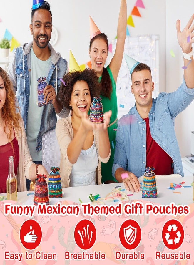 SilTriangle 50 Pcs 4 x 6 Inch Mexican Mini Cloth Drawstring Gift Bag Reusable Fiesta Cinco De Mayo Cotton Jewelry Pouches Goodie Candy Bags for Wedding Holiday Party Favor Gift - Image 5