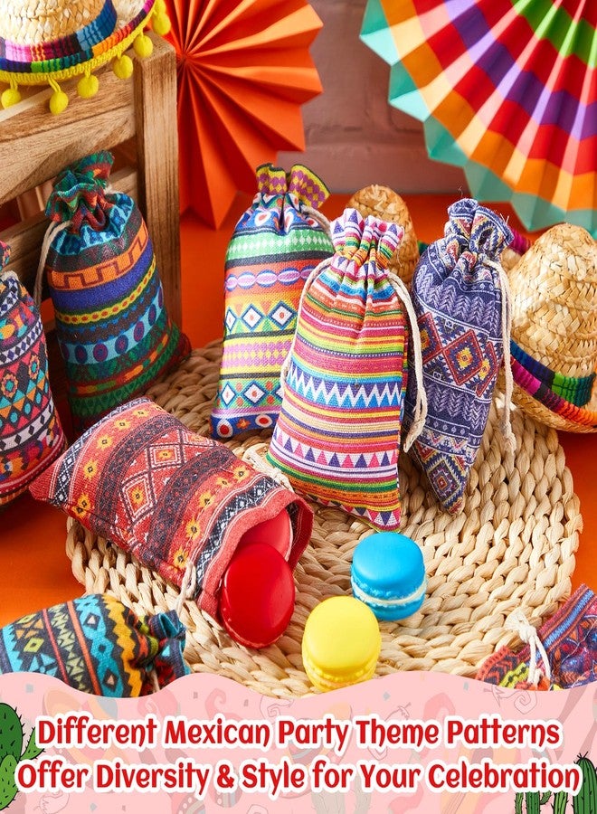 SilTriangle 50 Pcs 4 x 6 Inch Mexican Mini Cloth Drawstring Gift Bag Reusable Fiesta Cinco De Mayo Cotton Jewelry Pouches Goodie Candy Bags for Wedding Holiday Party Favor Gift - Image 4