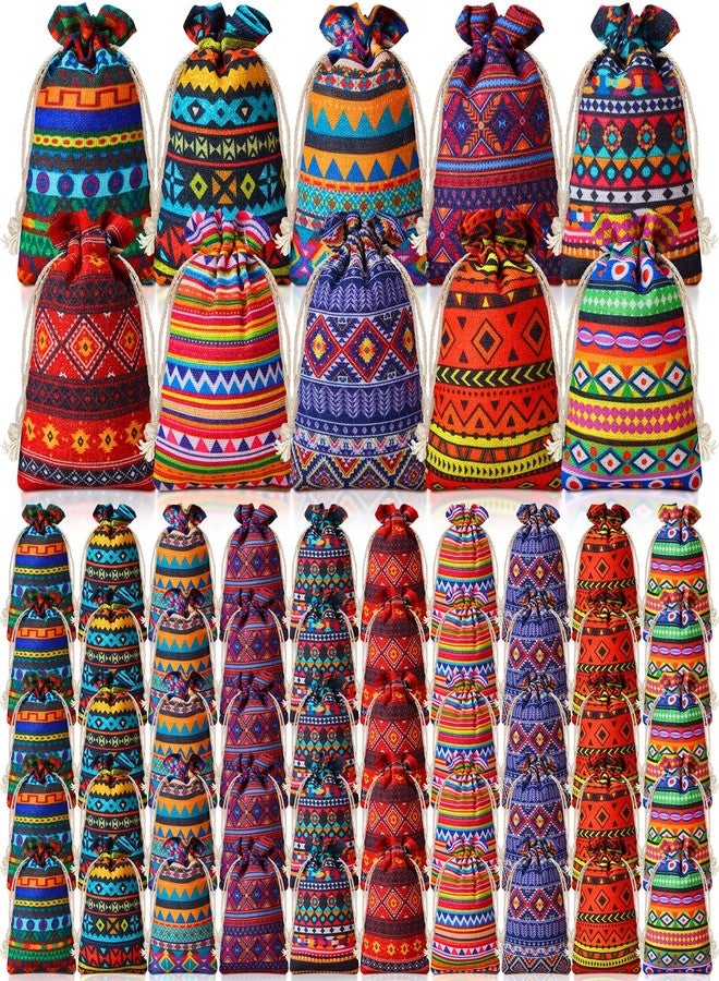 SilTriangle 50 Pcs 4 x 6 Inch Mexican Mini Cloth Drawstring Gift Bag Reusable Fiesta Cinco De Mayo Cotton Jewelry Pouches Goodie Candy Bags for Wedding Holiday Party Favor Gift - Image 1