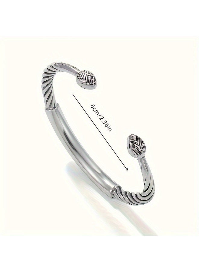 Goolsky Men’s Vintage Open Cuff Bracelet – Twisted Wire Heart Sutra Bangle, Thai Silver Tone Anti-Tarnish, Casual/Punk Outfits, Gift for Him - Image 5
