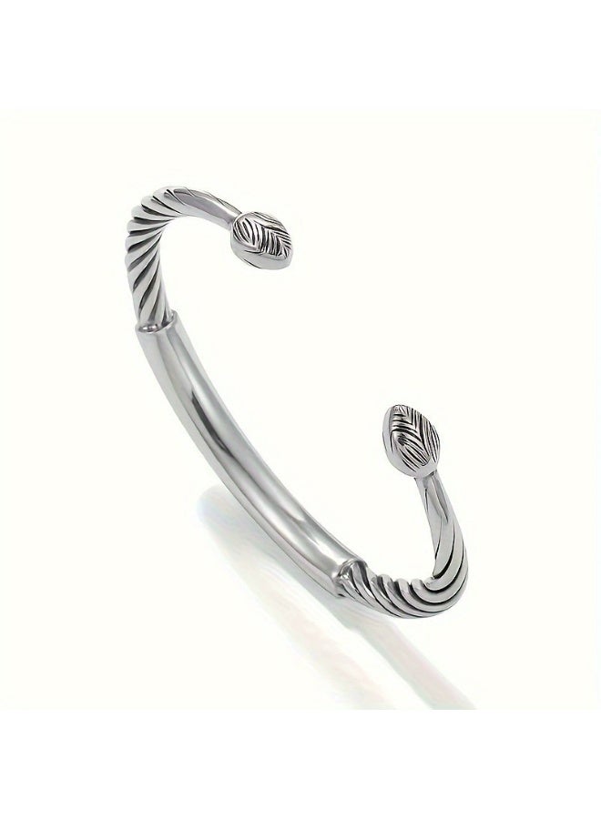 Goolsky Men’s Vintage Open Cuff Bracelet – Twisted Wire Heart Sutra Bangle, Thai Silver Tone Anti-Tarnish, Casual/Punk Outfits, Gift for Him - Image 4