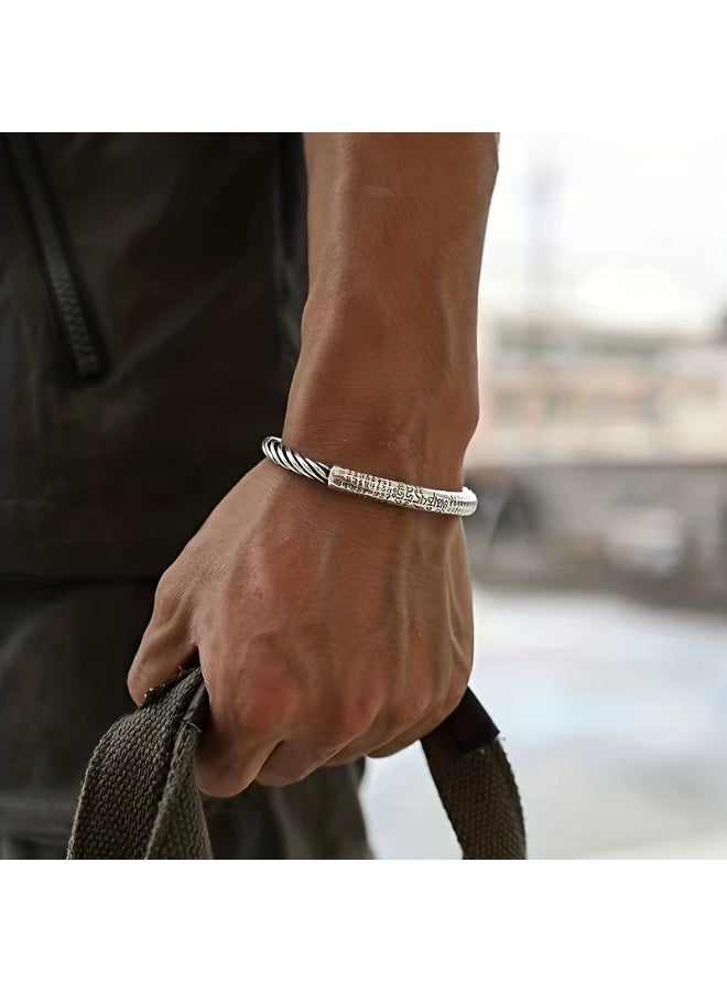 Goolsky Men’s Vintage Open Cuff Bracelet – Twisted Wire Heart Sutra Bangle, Thai Silver Tone Anti-Tarnish, Casual/Punk Outfits, Gift for Him - Image 3