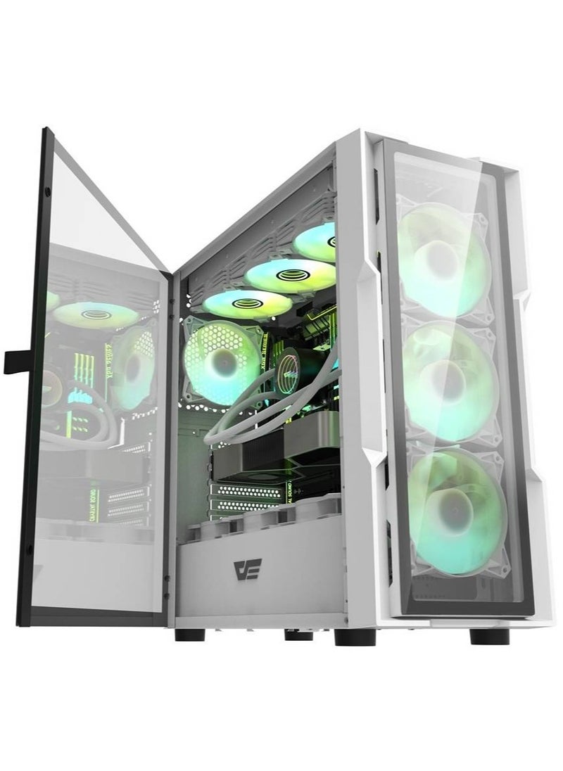 دارك فلاش - DarkFlash DK431 Glass ATX، 4 مراوح aRGB مثبتة مسبقًا، لوحة أمامية من الزجاج المقسى، مشعاع يصل إلى 360 مم ودعم مراوح 12x، SPCC + مواد من الزجاج المقسى - Image 1