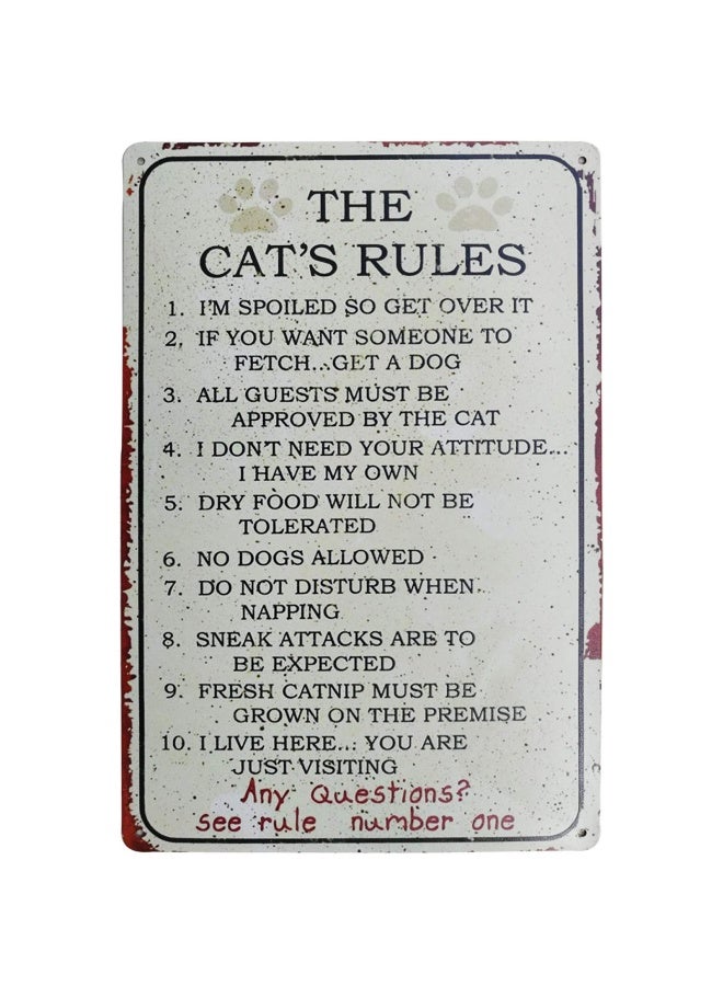 Tisoso  The Cat Rules Vintage Metal Tin Sign Wall Art Pub Bar Gifts for Cat Lovers Pet Size 8X12Inch - Image 1