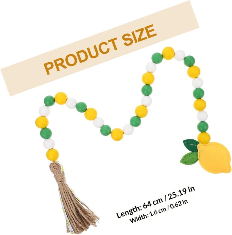 Lemon Wood Beads String with Jute Tassels Hanging Wooden Bead Garland Wall Decor for Boho Home Indoor Decoration - Image 2