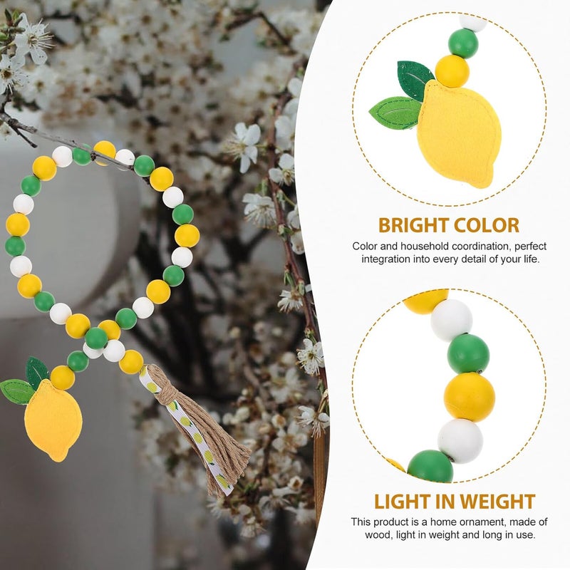 Lemon Wood Beads String with Jute Tassels Hanging Wooden Bead Garland Wall Decor for Boho Home Indoor Decoration - Image 3