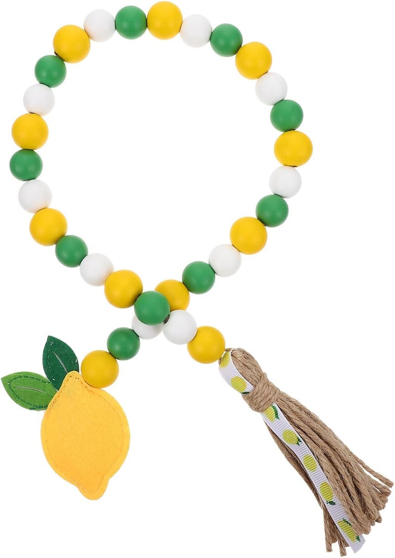 Lemon Wood Beads String with Jute Tassels Hanging Wooden Bead Garland Wall Decor for Boho Home Indoor Decoration - Image 1