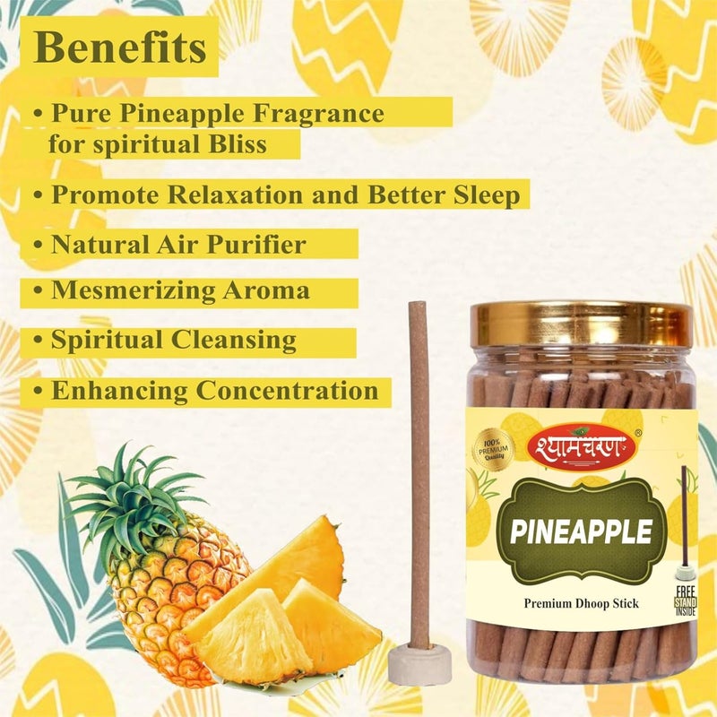 Shyam Charan Premium Pooja Dhoop Sticks Pineapple Agarbatti 200g Round Bottle 120 Sticks 0 Charcoal and Bamboo Less Longlasting Fragrance dhoop bati agarbatti Sticks Gift Stand Inside - Image 4