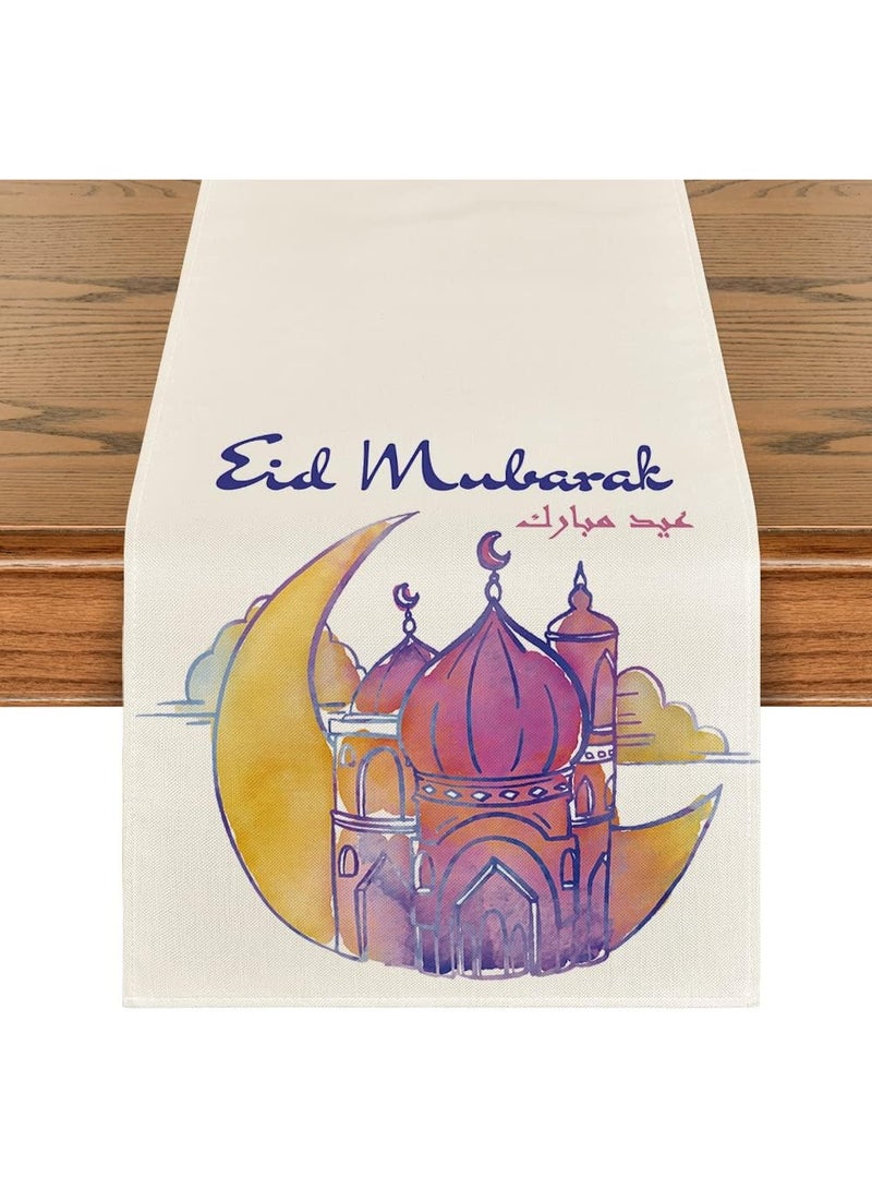 Bluejw Eid Mubarak Table Flag Table Runner Ramadan Kareem Table Decorations Star Moon Lantern Ramadan Decor Sets For  Dining Supply 13x72 Inch - Image 1