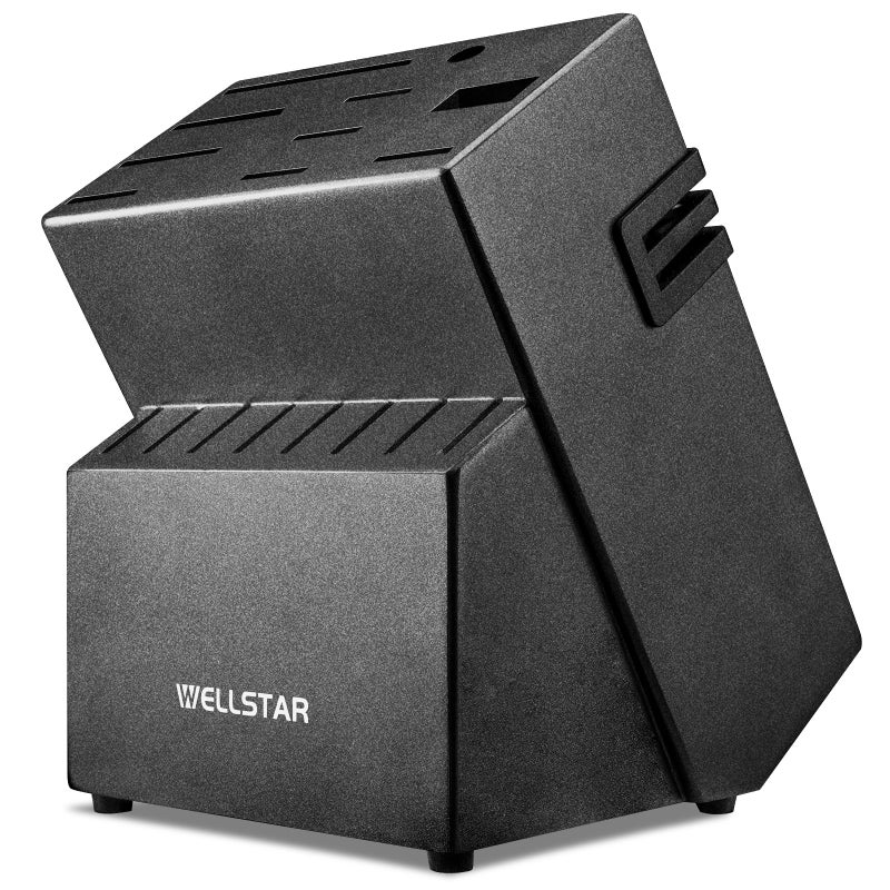 18Slot Kitchen Knives Block WELLSTAR Large Capacity Natural Wooden Knife Holder without Knives  Modern Hard Wood Countertop Knife Storage with Builtin 2Stage Knife Sharpener  Black