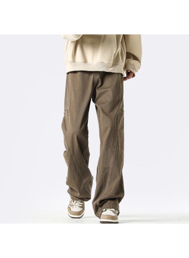 Homlean American-style Jeans Men's Spring And Summer Season Niche Streetwear Loose Casual Workwear Trousers Lb03 Black 3XL - Image 2