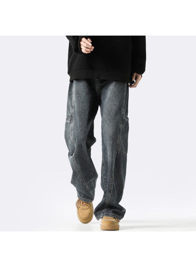 Homlean American-style Jeans Men's Spring And Summer Season Niche Streetwear Loose Casual Workwear Trousers Lb03 Black 3XL - Image 3