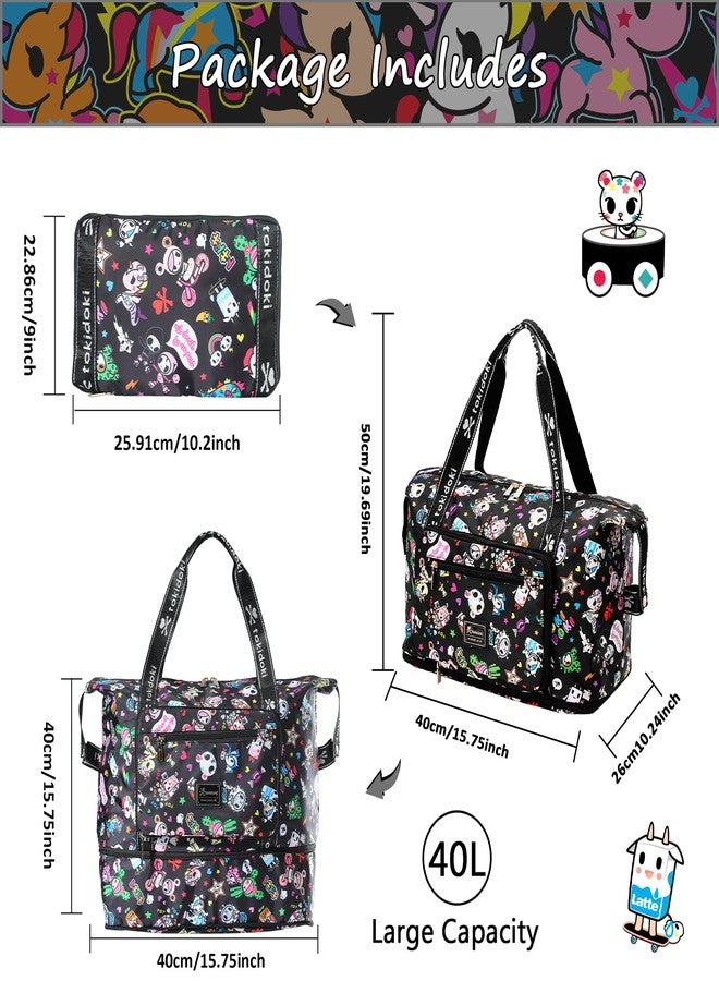 Tokidoki Unicorno Travel Duffel Bag Waterproof Weekender Bag Carry On Tote Bags for Women Cartoon Unicorno Large Capacity Travel Essentials Sport Gym Bag for Women Men (Black) - Image 2