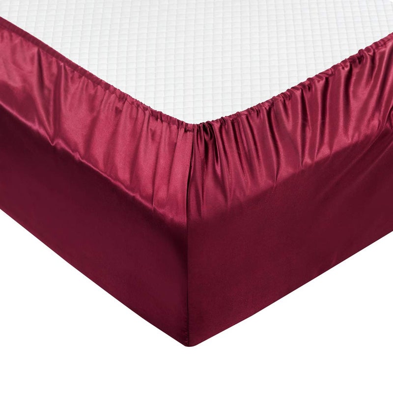 TREELY 6 Piece Burgundy Satin Sheet Set - King Size, Silky Smooth, Deep Pocket, Fitted Sheet, Flat Sheet, 4 Pillowcases - Image 5