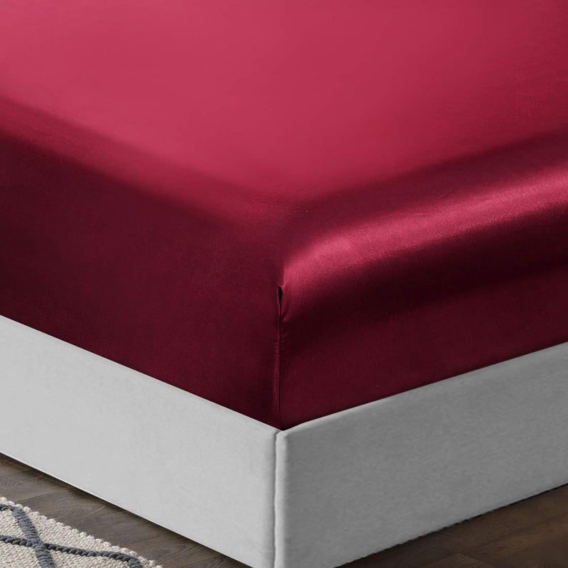 TREELY 6 Piece Burgundy Satin Sheet Set - King Size, Silky Smooth, Deep Pocket, Fitted Sheet, Flat Sheet, 4 Pillowcases - Image 4