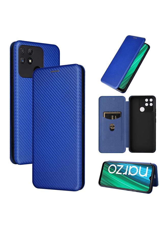 اس-توب جراب هاتف Realme Narzo 50A مصنوع من ألياف الكربون وجلد قابل للطي - Image 1