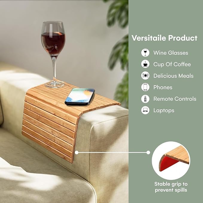 TVM DreamAds Sofa armrest Tray PO1 I Rectangular Brown Wooden Tray I Serving Coaster I Wooden Flexible Foldable Tray for Serving I Couch Table Mat for Drinks Snacks I Size 40X27X1cm - Image 3