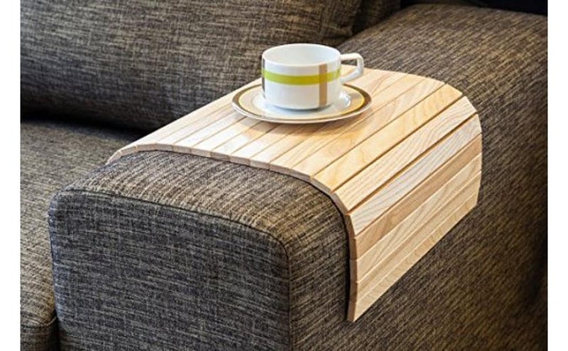 TVM DreamAds Sofa armrest Tray PO1 I Rectangular Brown Wooden Tray I Serving Coaster I Wooden Flexible Foldable Tray for Serving I Couch Table Mat for Drinks Snacks I Size 40X27X1cm - Image 1