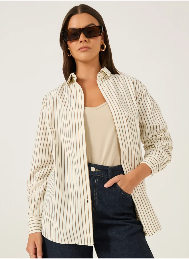 Styli Striped Spread Collar Regular Fit Shirt