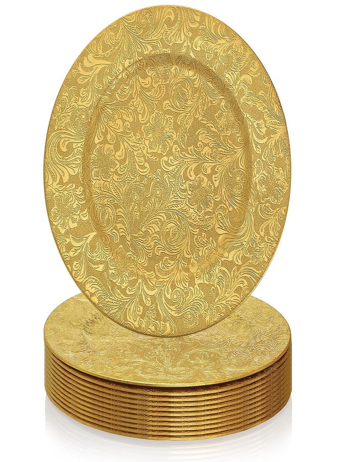 ZOOFOX 12 Pack Gold Charger Plates, 13" Plastic Round Antique Plate Chargers for Dinner Plates, Floral Charger Plates for Wedding Dinner Party Table Setting Decor - Image 1