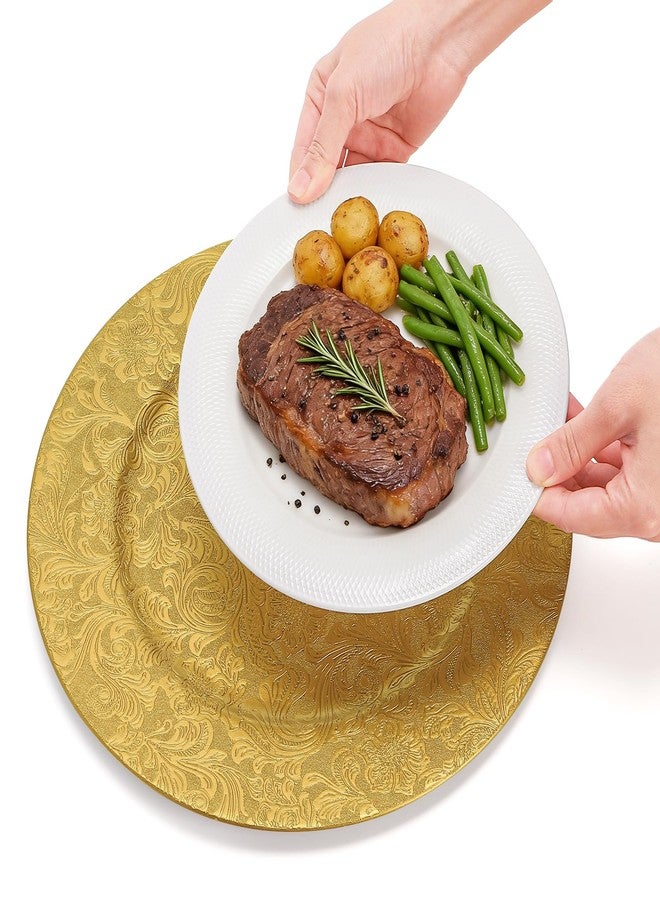ZOOFOX 12 Pack Gold Charger Plates, 13" Plastic Round Antique Plate Chargers for Dinner Plates, Floral Charger Plates for Wedding Dinner Party Table Setting Decor - Image 3