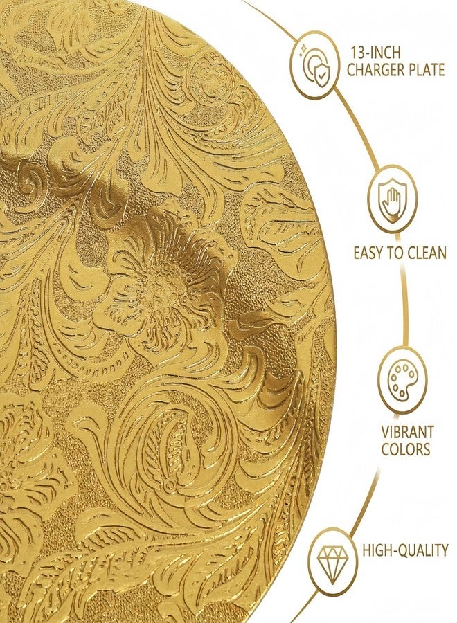 ZOOFOX 12 Pack Gold Charger Plates, 13" Plastic Round Antique Plate Chargers for Dinner Plates, Floral Charger Plates for Wedding Dinner Party Table Setting Decor - Image 4