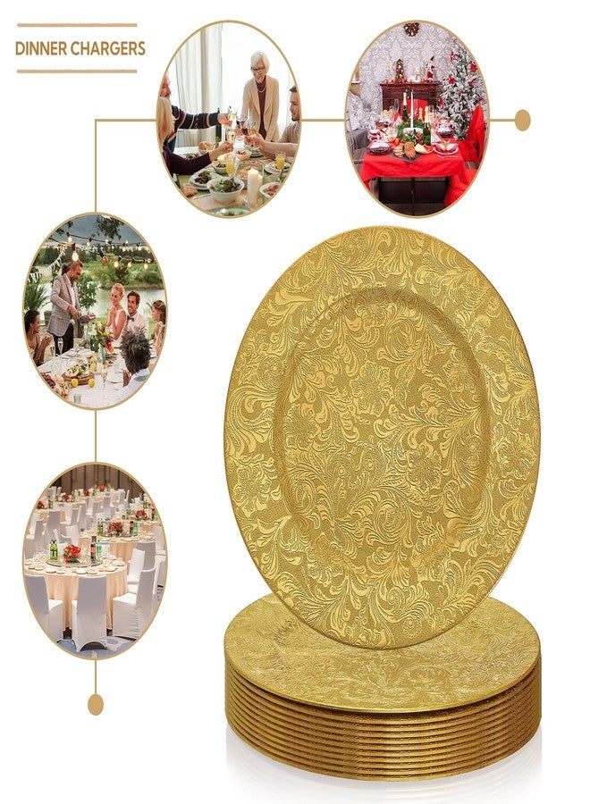 ZOOFOX 12 Pack Gold Charger Plates, 13" Plastic Round Antique Plate Chargers for Dinner Plates, Floral Charger Plates for Wedding Dinner Party Table Setting Decor - Image 5
