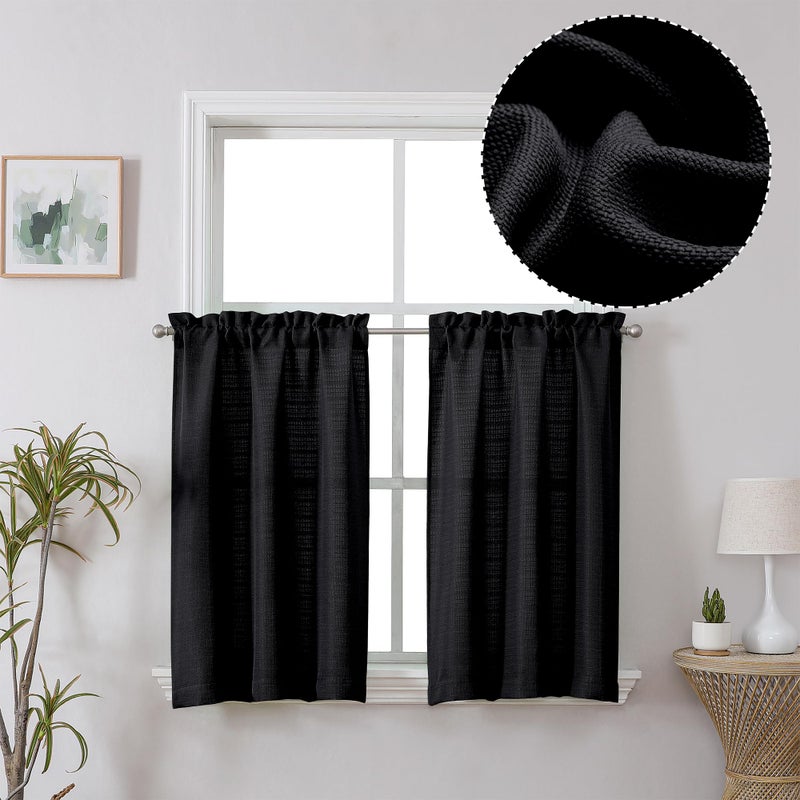 Chyhomenyc 2 Panels Black Cafe Curtains 36 Inch Length, Faux Linen Half Window Curtains for Bathroom Farmhouse Country, Privacy Street Window Curtains, 30x36 inch, 2PCS - Image 1