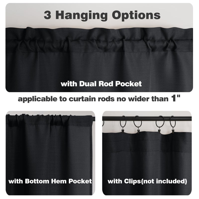 Chyhomenyc 2 Panels Black Cafe Curtains 36 Inch Length, Faux Linen Half Window Curtains for Bathroom Farmhouse Country, Privacy Street Window Curtains, 30x36 inch, 2PCS - Image 4