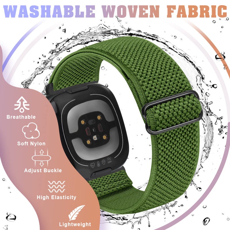 Bcuckood Compatible with Fitbit Versa 4/Versa 3/Sense 2/Sense Band Women Men, 5 Pack Elastic Nylon Soft Adjustable Stretchy Solo Loop Replacement Strap for Women Men - Image 5
