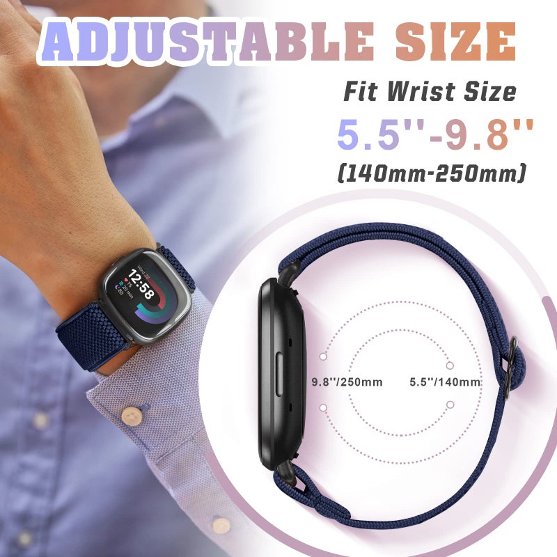 Bcuckood Compatible with Fitbit Versa 4/Versa 3/Sense 2/Sense Band Women Men, 5 Pack Elastic Nylon Soft Adjustable Stretchy Solo Loop Replacement Strap for Women Men - Image 4
