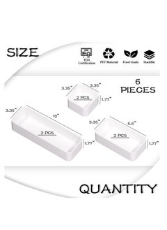 Excefore Drawer Storage Box Set 6 PCS Stackable Drawer Organizers Set Versatile Desk Storage Bins for Makeup Tableware Organizer Box Vanity Drawer Organizer Trays Bathroom Bedroom Kitchen Office White  - Image 2