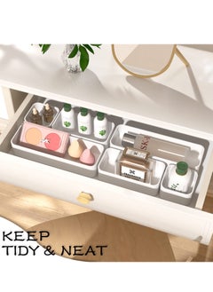 Excefore Drawer Storage Box Set 6 PCS Stackable Drawer Organizers Set Versatile Desk Storage Bins for Makeup Tableware Organizer Box Vanity Drawer Organizer Trays Bathroom Bedroom Kitchen Office White  - Image 3