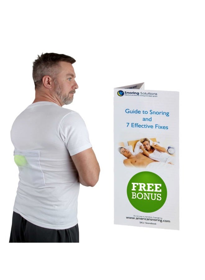 Snoring Solutions Stop T-Shirt - Snore Stopper - Most Comfortable Aid. Health Expert Recommended for Back Snorers! Eliminates by Adjusting Your Sleeping Position. Guide to Ebook (Large) - Image 1