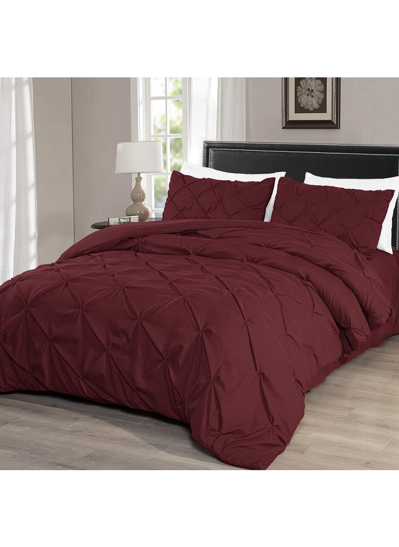 Chezmoi Collection Chezmoi Collection Berlin 3-Piece Pintuck Pinch Pleat Bedding Comforter Set (Queen  Burgundy)  - Image 3